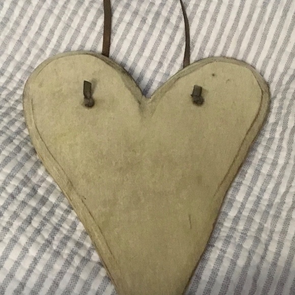 Distressed Painted Wooden Heart with Leather hanger—9 inches long - Picture 10 of 12